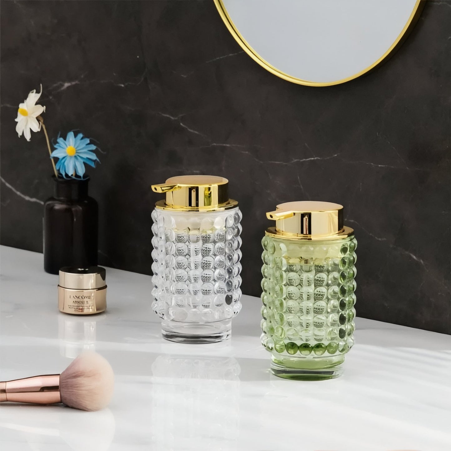 Distributeur De Savon En Verre Couvercle Doré