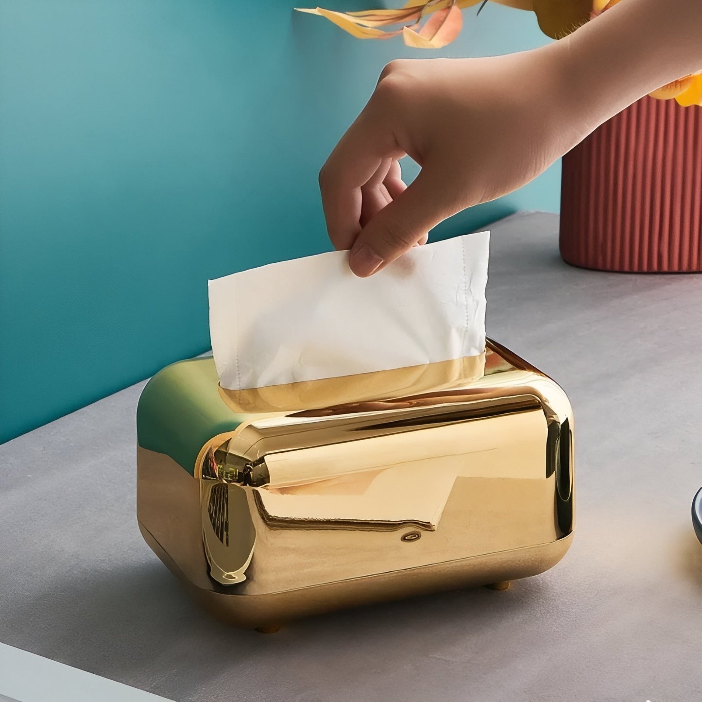 Boîte À Mouchoirs Design Luxe Doré En Métal Brillant