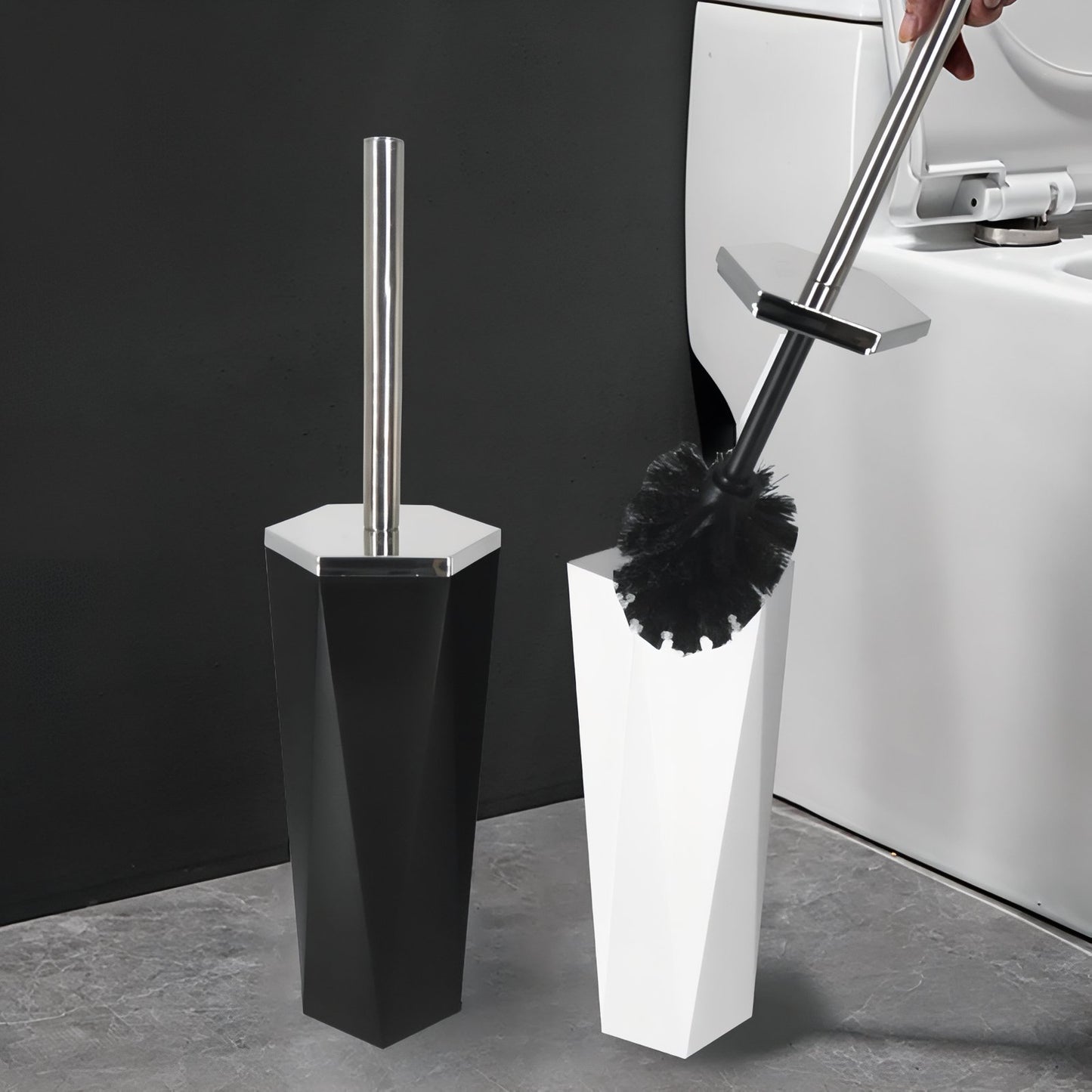 Brosse De Toilette Design Noir Et Blanc Avec Base Hexagonale