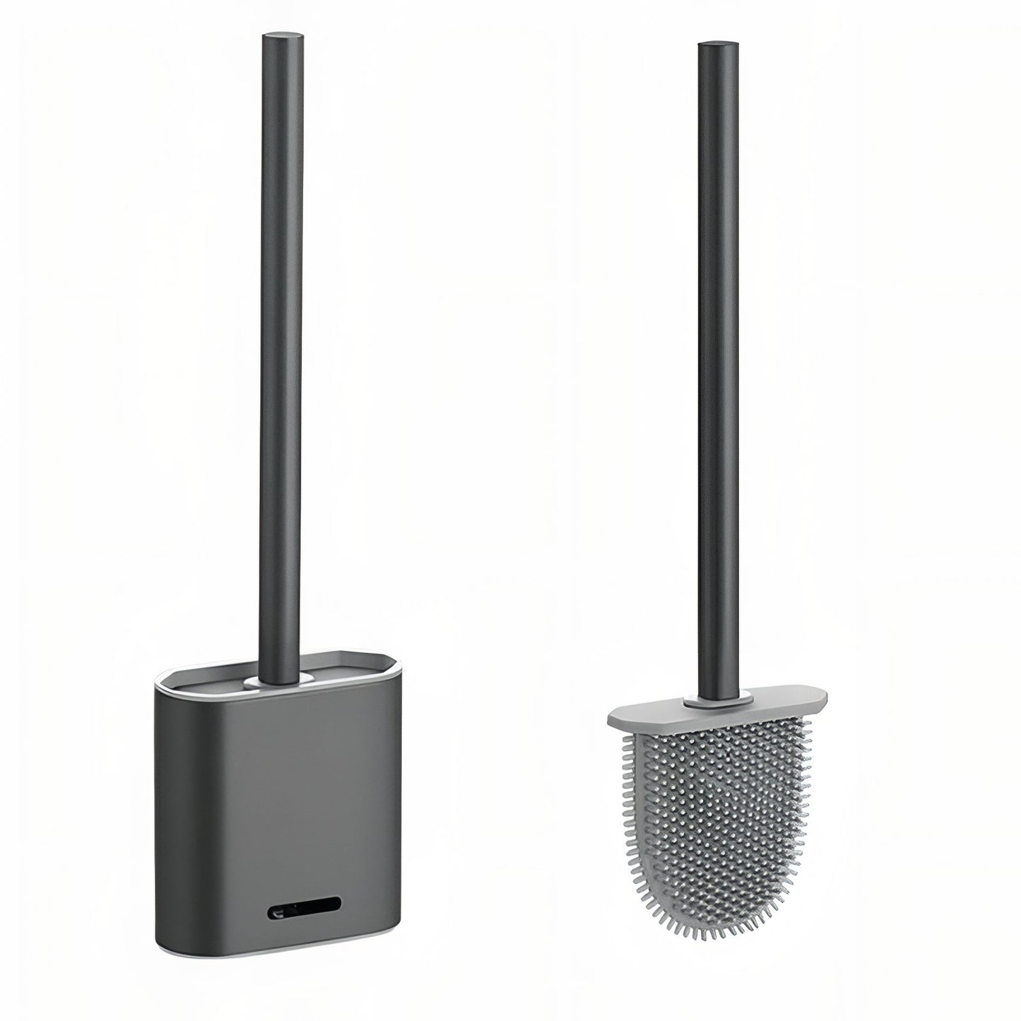 Brosse De Toilette Grise En Silicone Avec Support Minimaliste