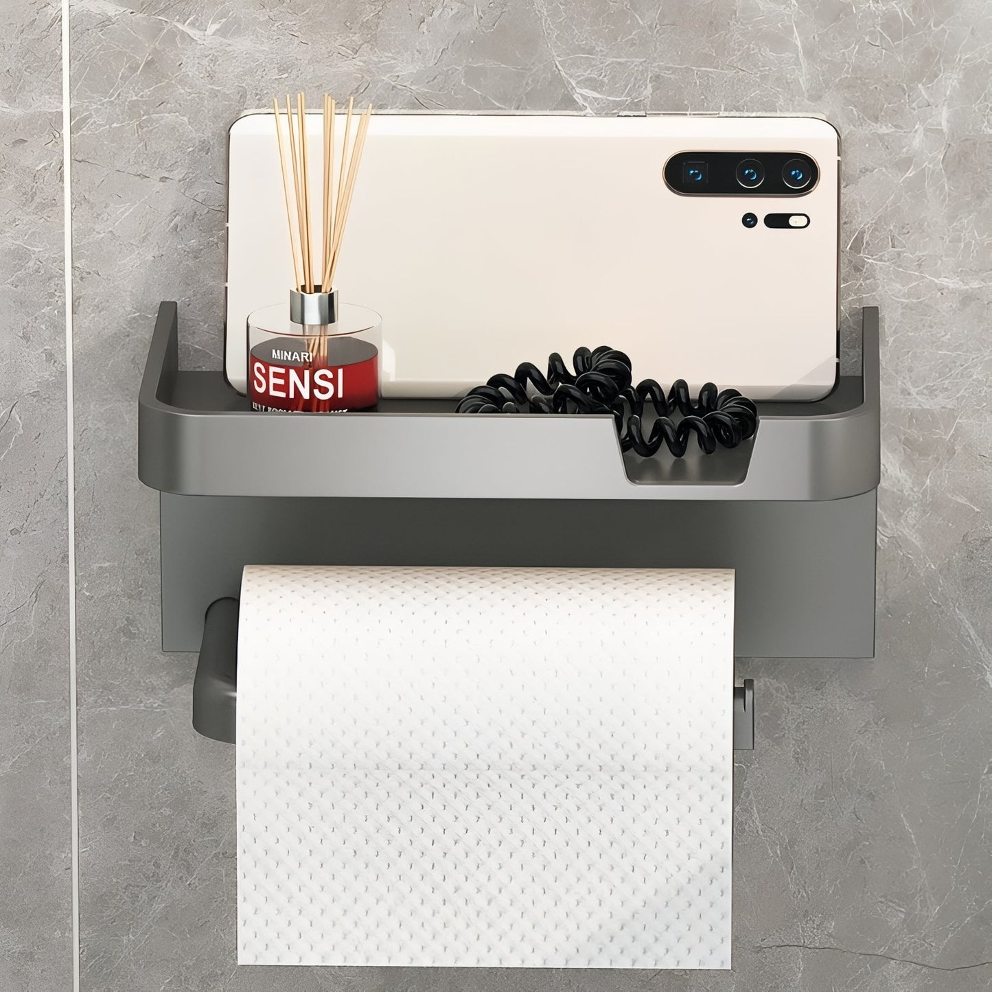 Porte-Papier Toilette Mural En Aluminium Avec Plateau De Rangement Pour Téléphone