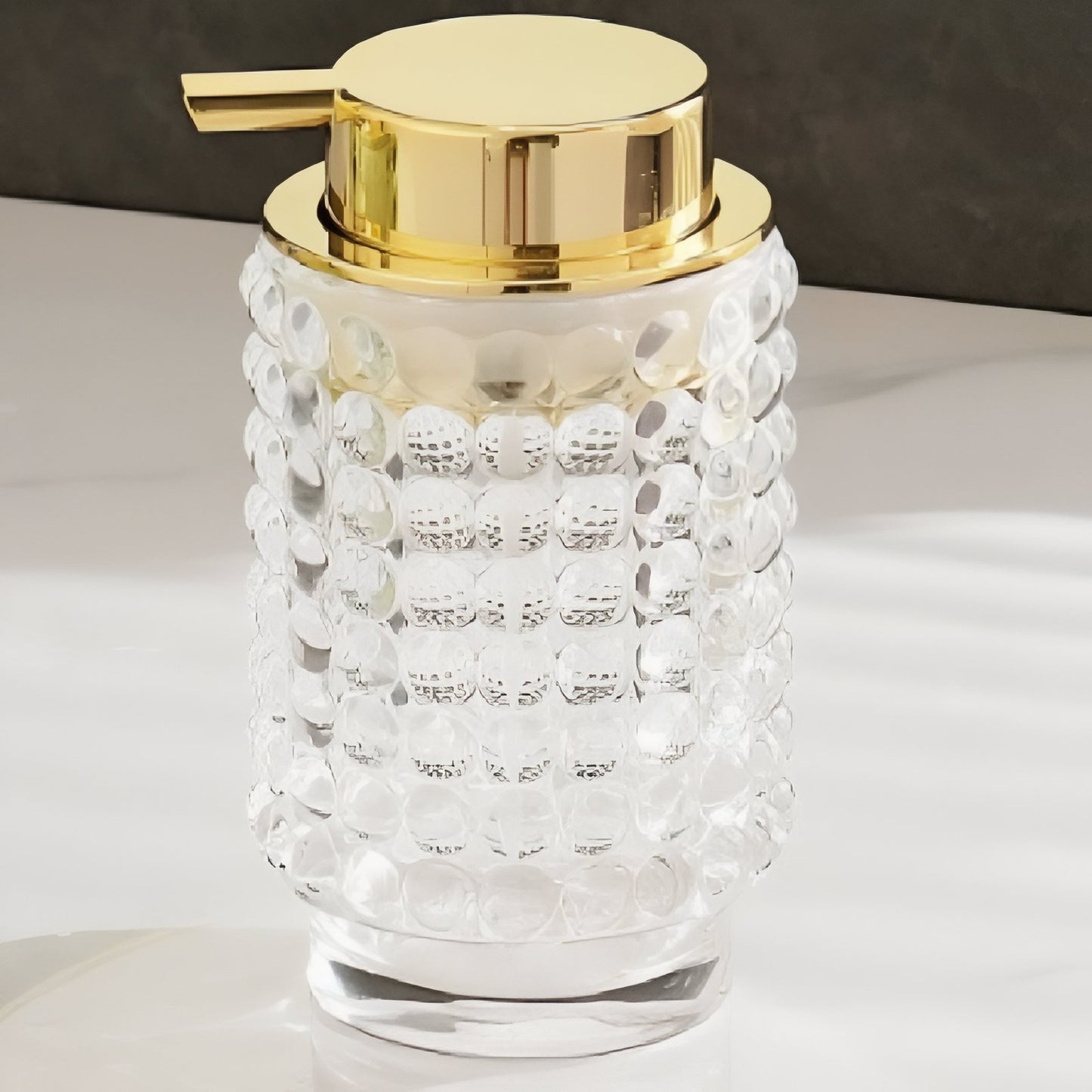 Distributeur De Savon En Verre Couvercle Doré