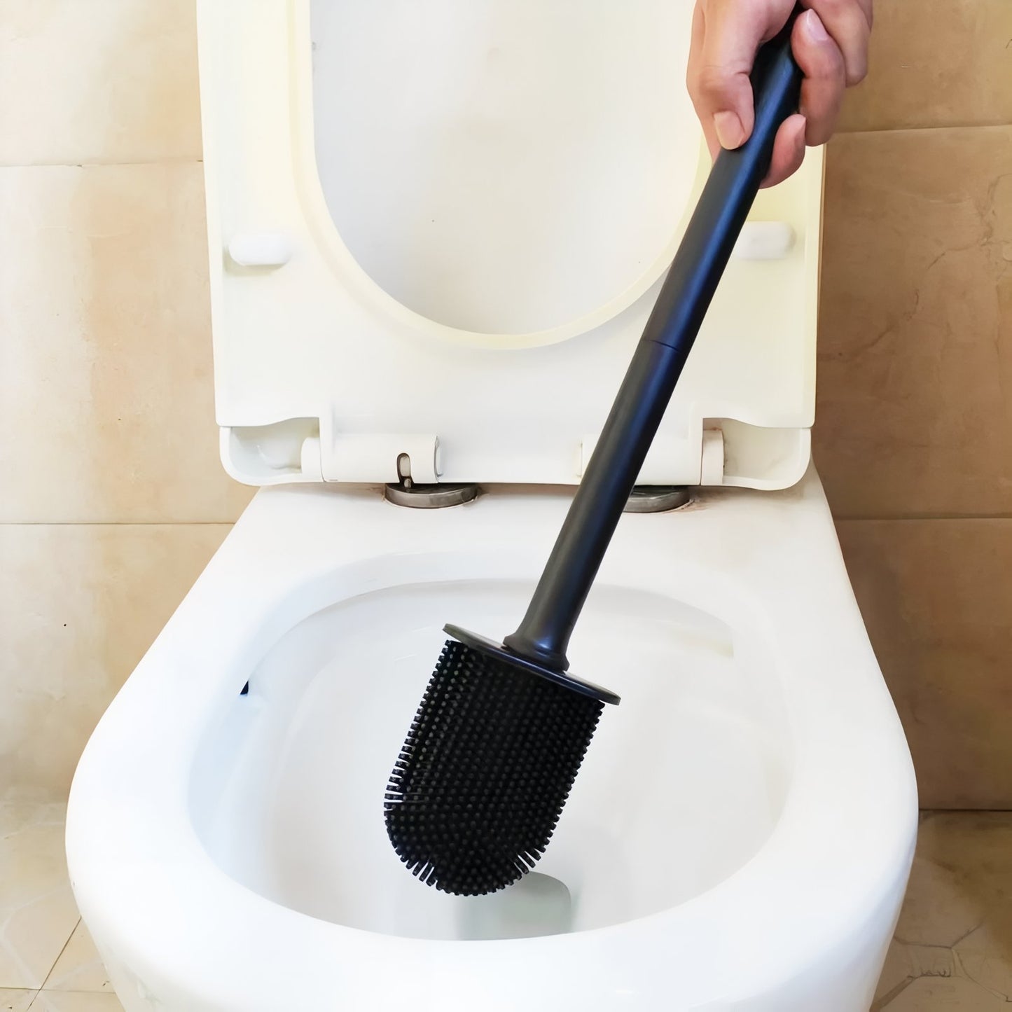 Brosse De Toilette En Silicone Noire Avec Support Compact
