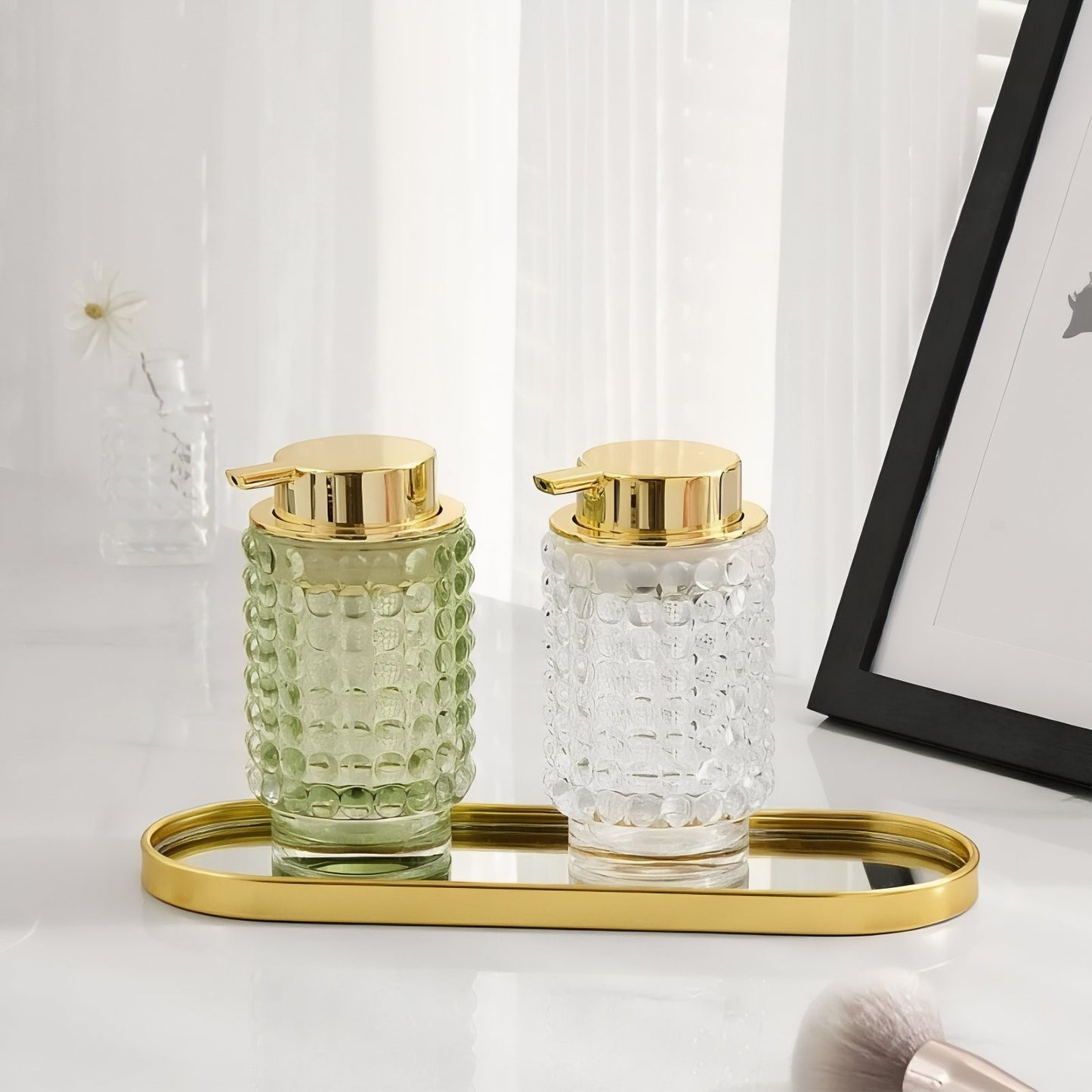 Distributeur De Savon En Verre Couvercle Doré