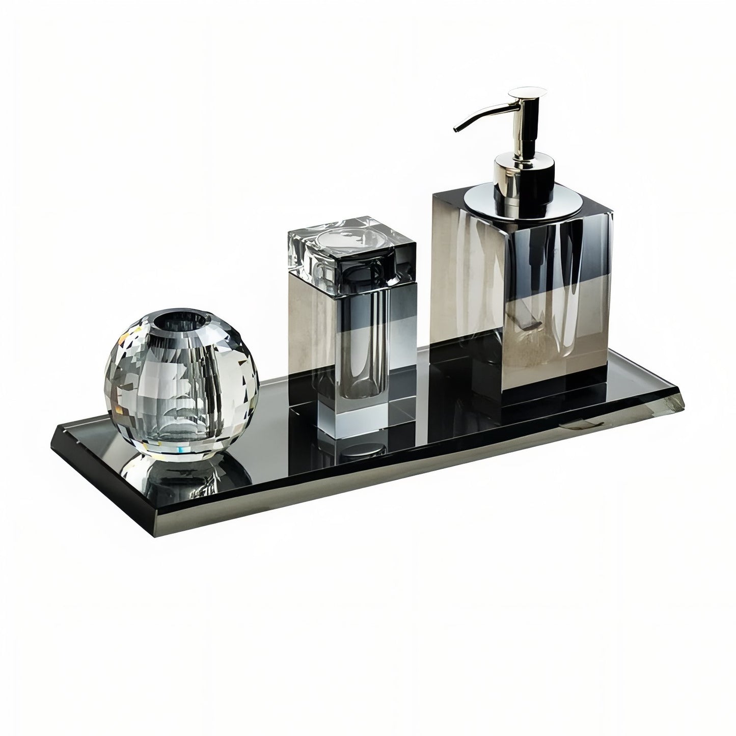 Accessoires De Salle De Bain Luxe En Cristal Noir Et Reflets Brillants