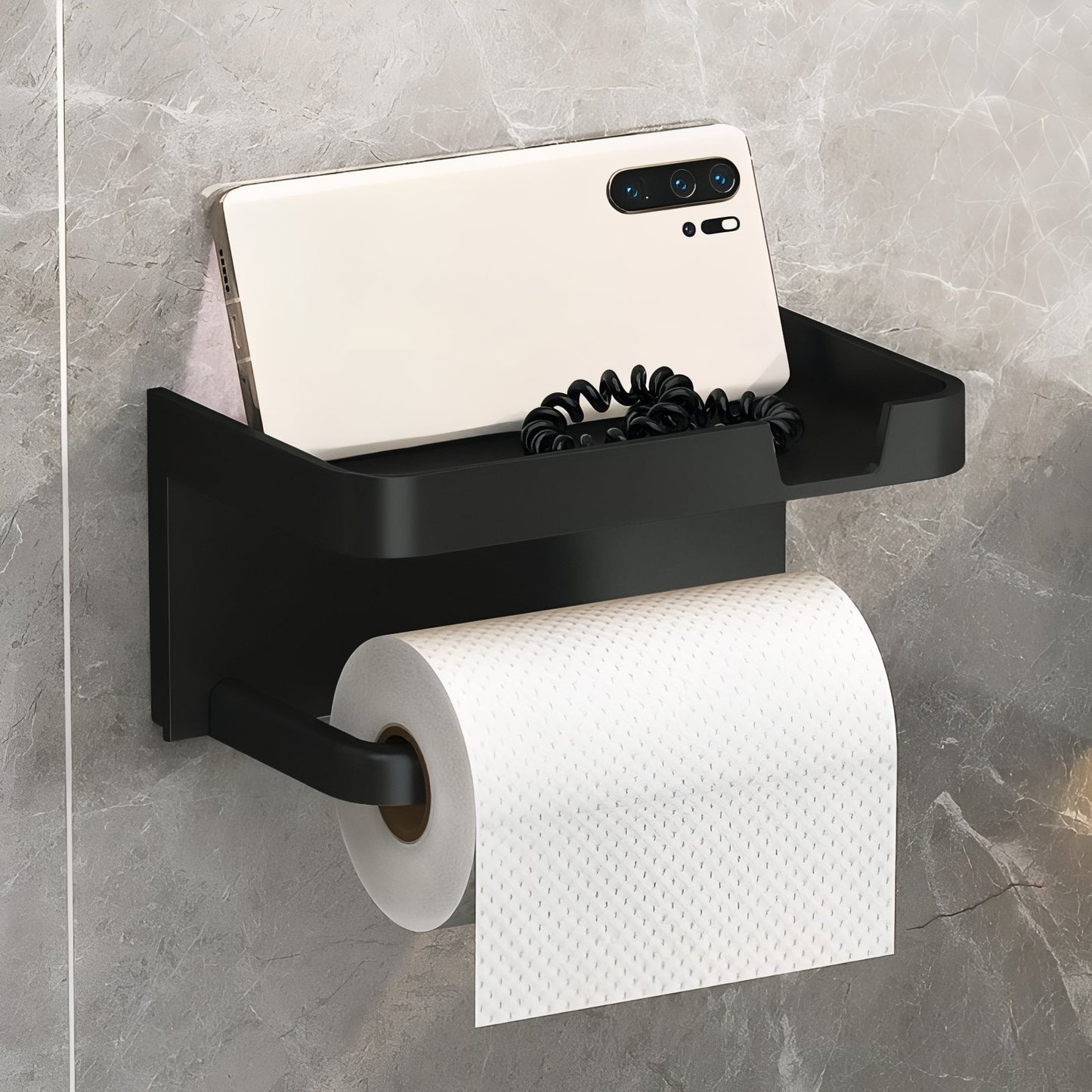 Porte-Papier Toilette Mural En Aluminium Avec Plateau De Rangement Pour Téléphone