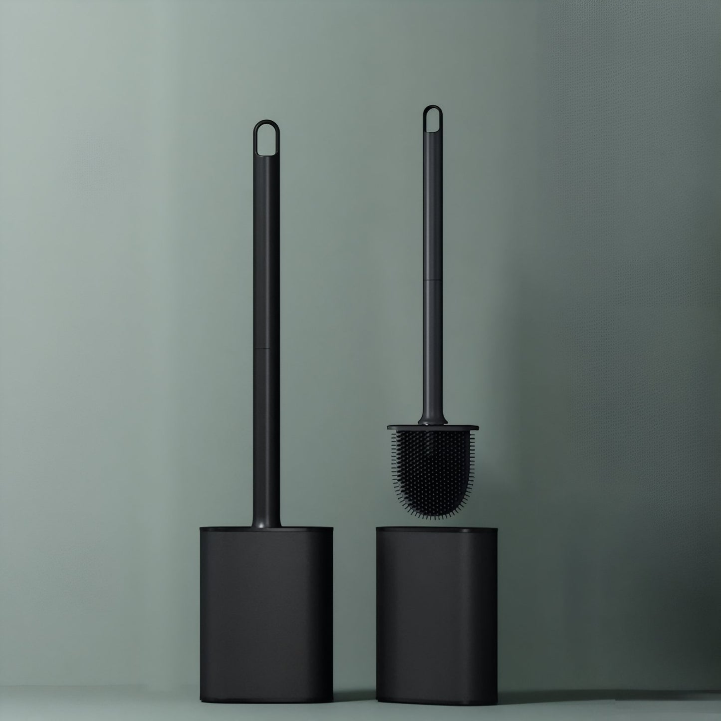 Brosse De Toilette En Silicone Noire Avec Support Compact