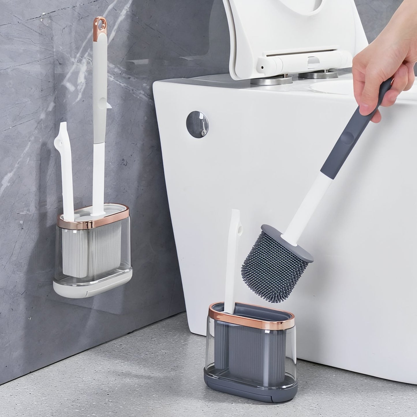 Brosse De Toilette Mural en Silicone Design Avec Support Transparent
