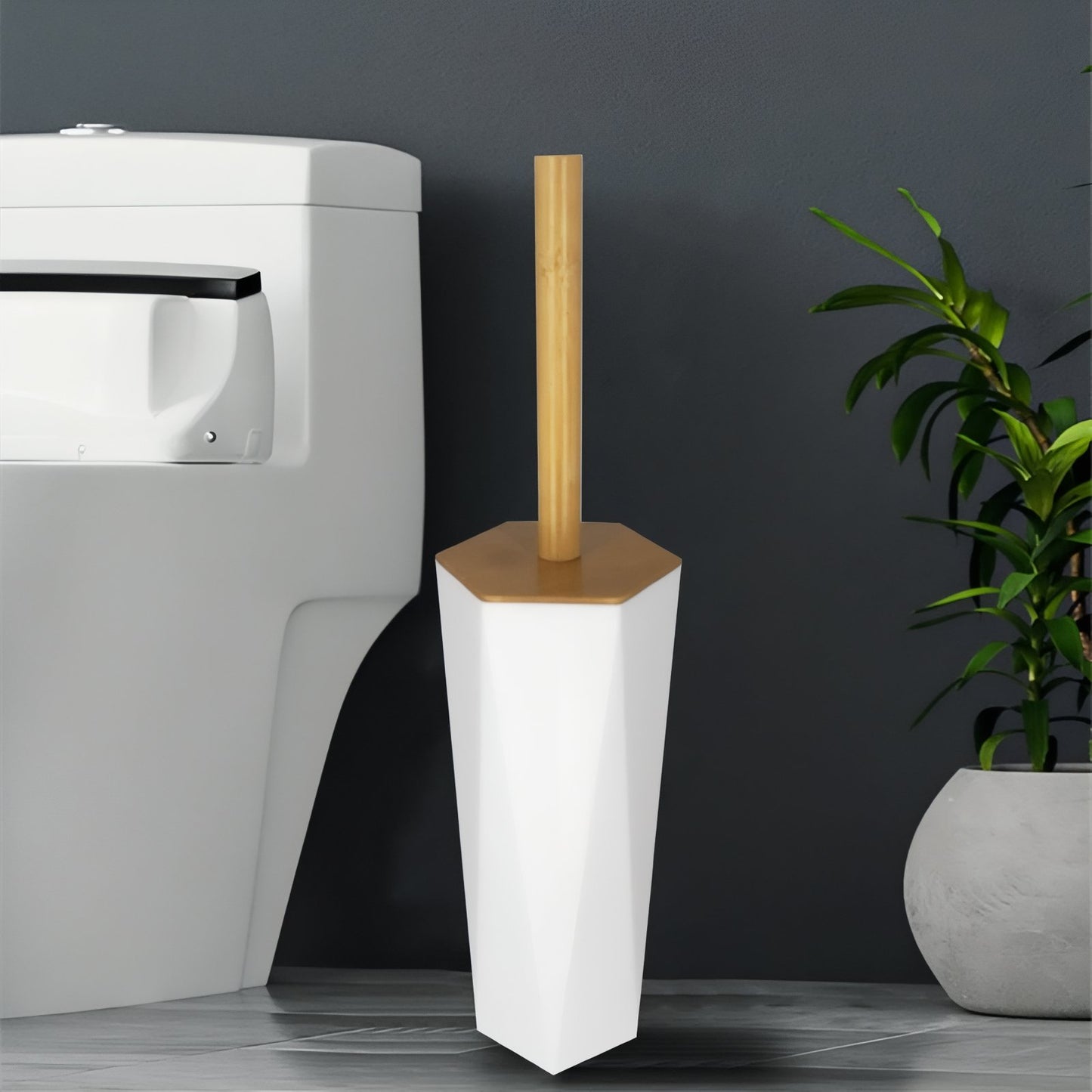 Brosse De Toilette Design Noir Et Blanc Avec Base Hexagonale