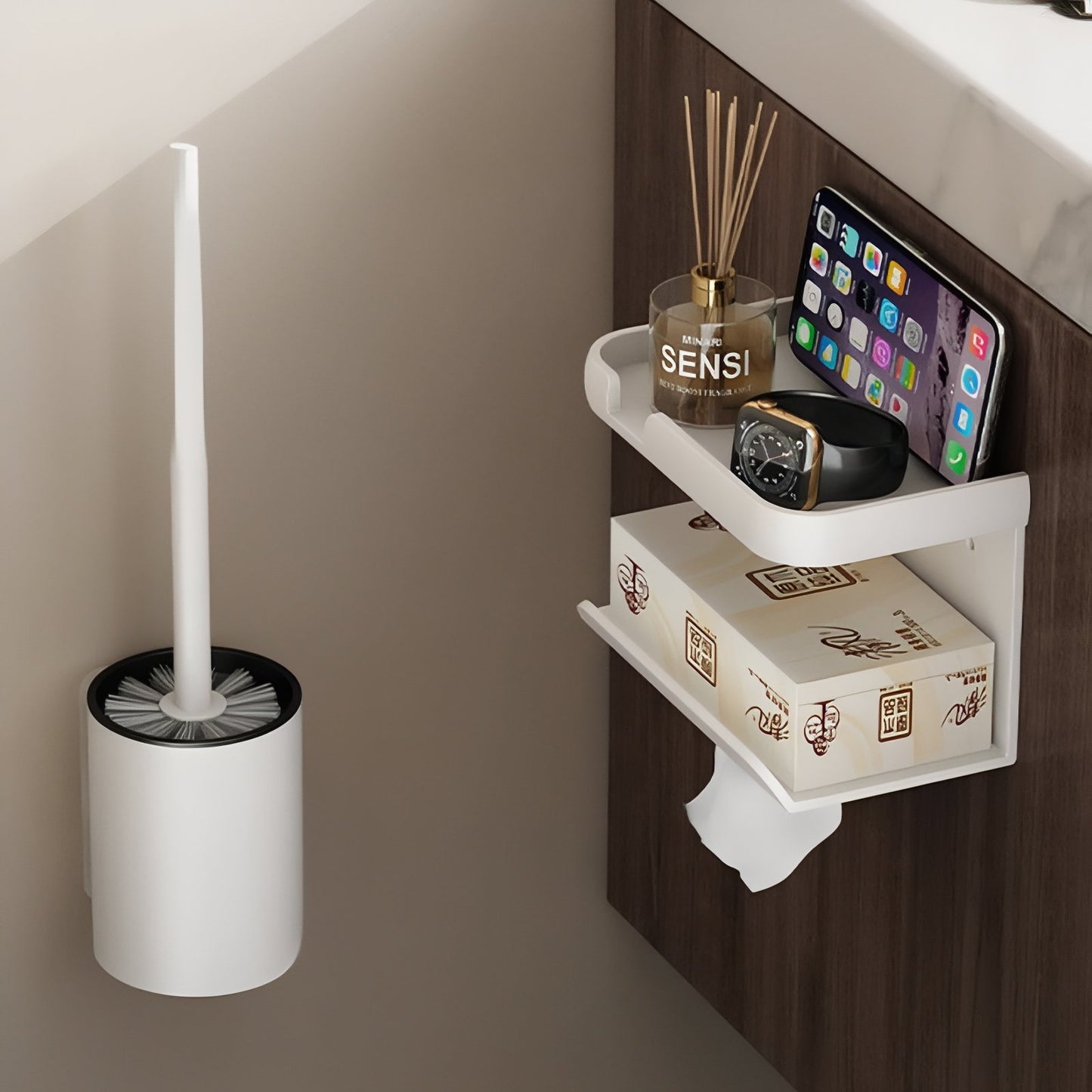 Brosse De Toilette En Acier Avec Support Mural