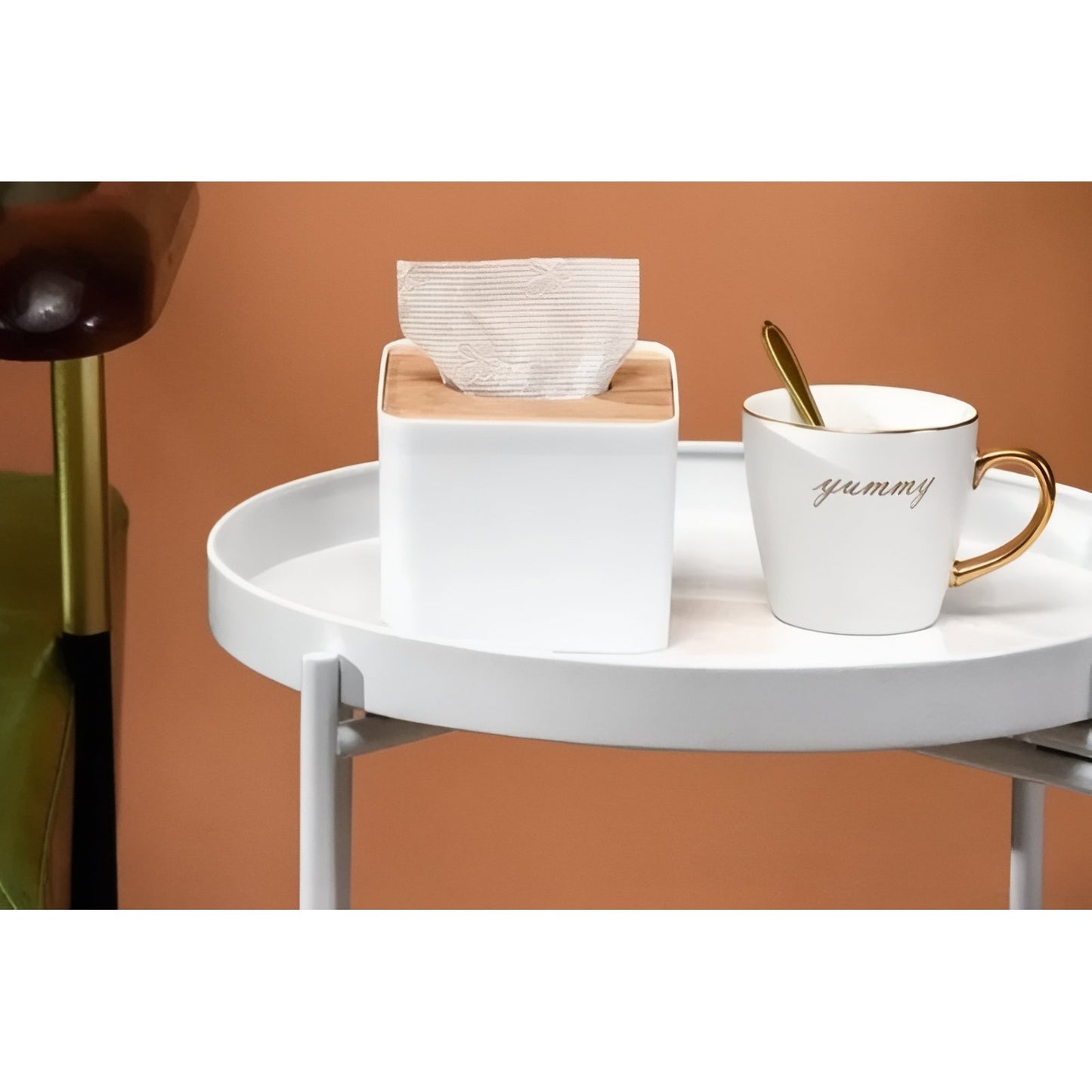 Boîte A Mouchoirs Design Et Compact Noir Avec Couvercle En Bois
