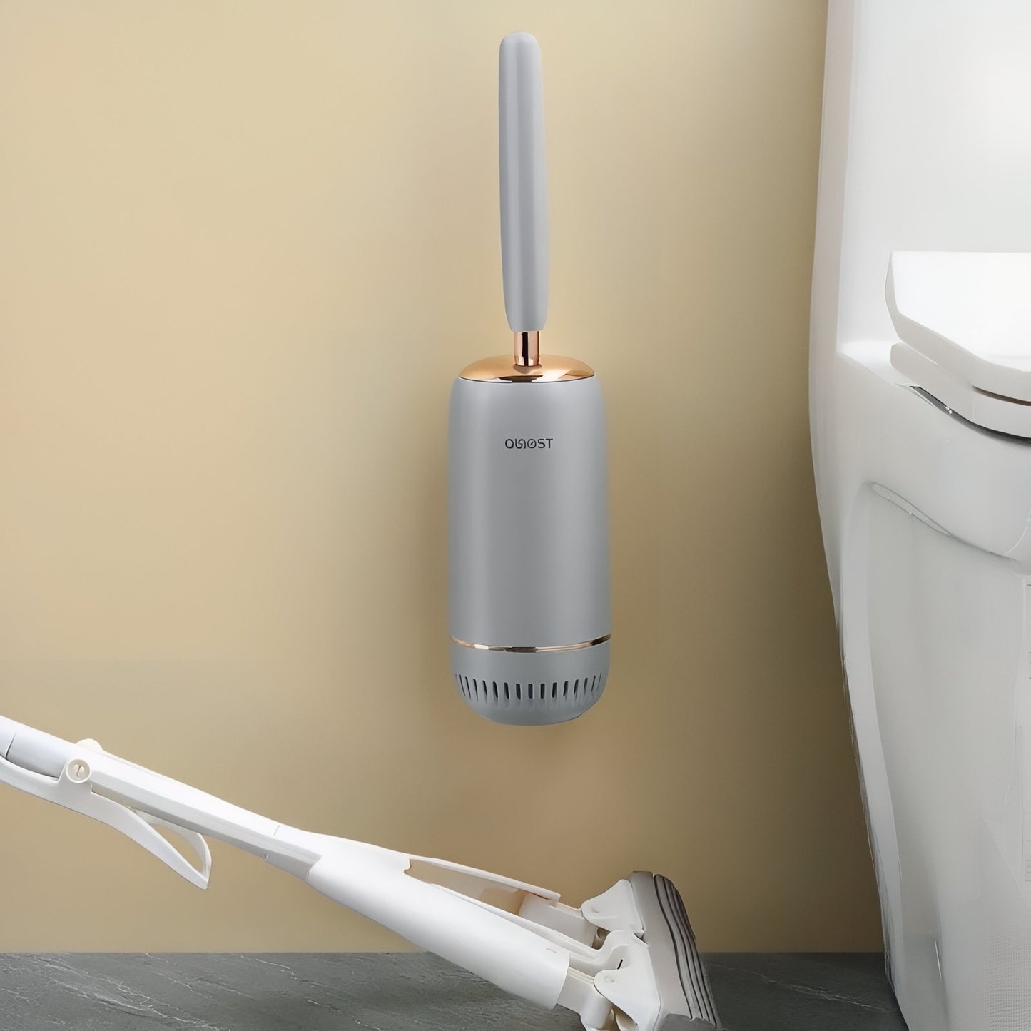 Brosse De Toilette Murale En Silicone Avec Finition Dorée