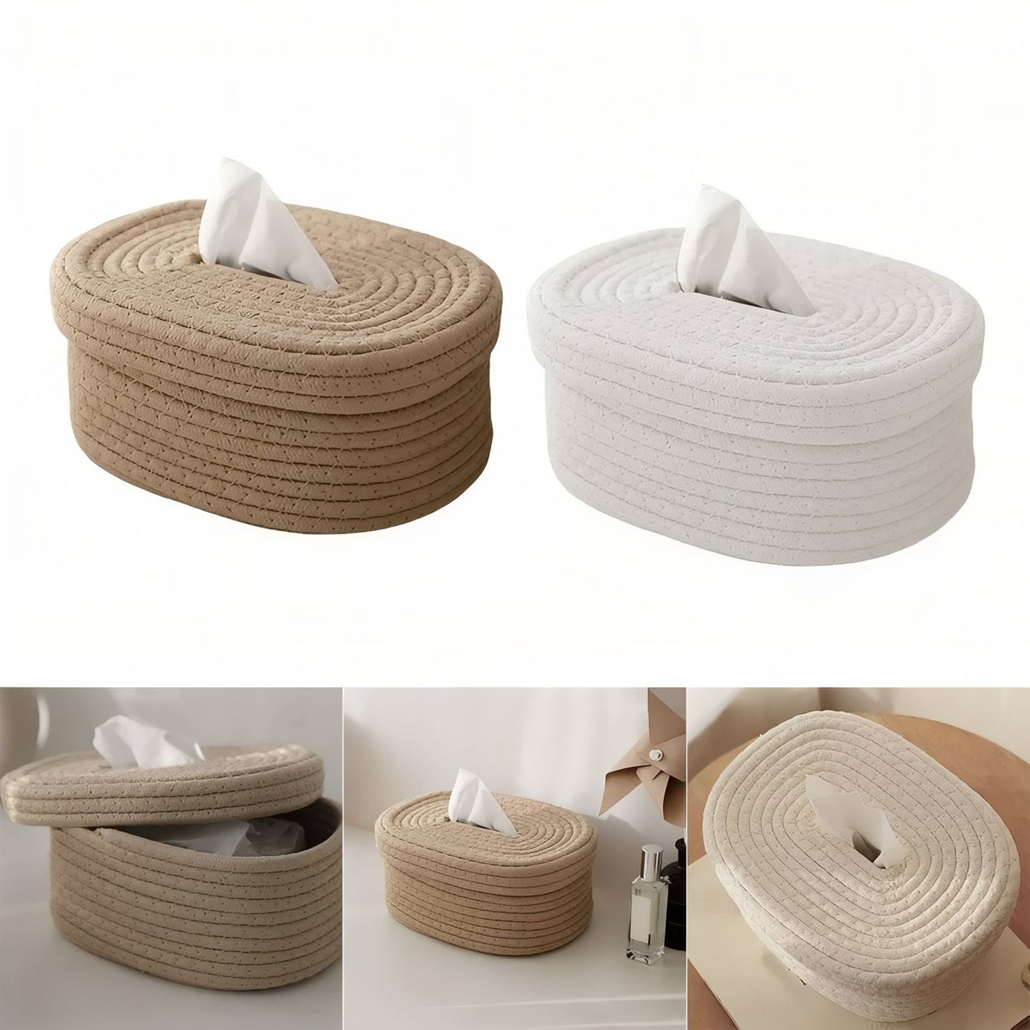 Boîte À Mouchoirs Ovale En Corde Tressée