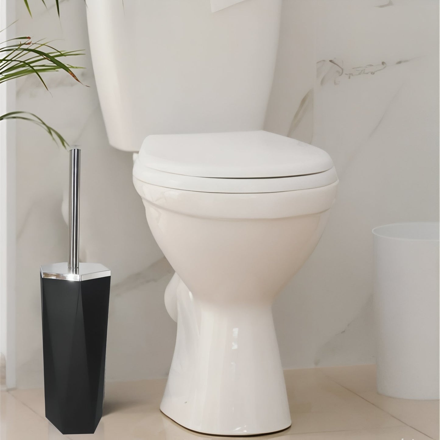 Brosse De Toilette Design Noir Et Blanc Avec Base Hexagonale