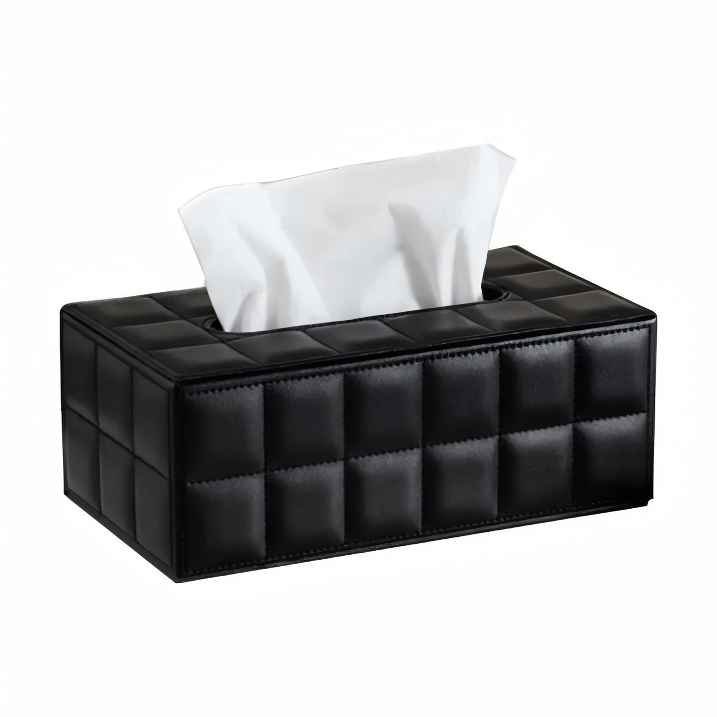Boîte À Mouchoirs En Similicuir Noir Matelassé
