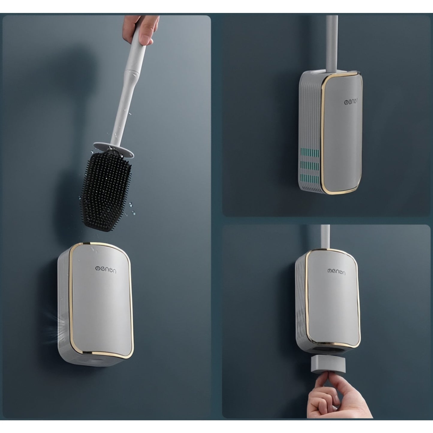 Brosse De Toilette Murale En Plastique Élégante Avec Finitions Métalliques