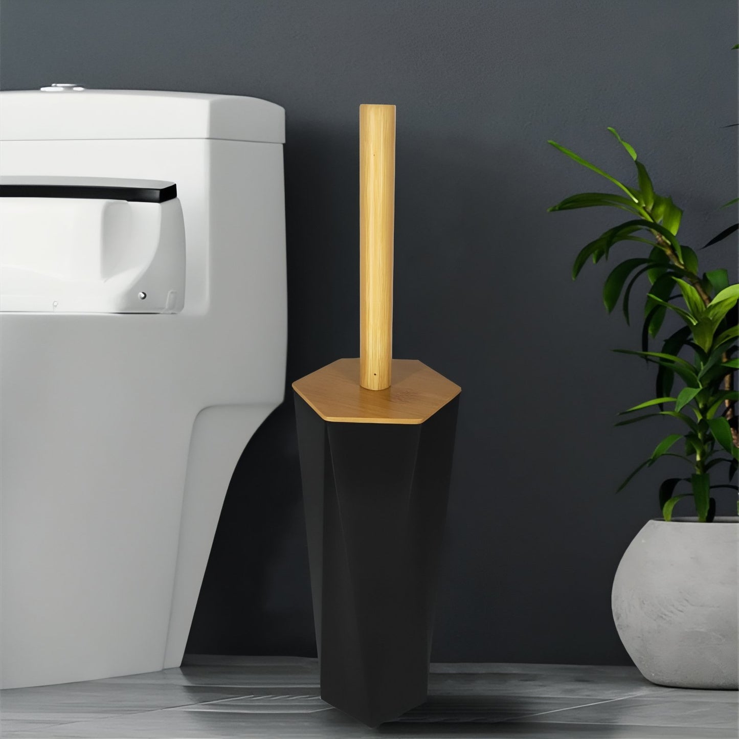 Brosse De Toilette Design Noir Et Blanc Avec Base Hexagonale