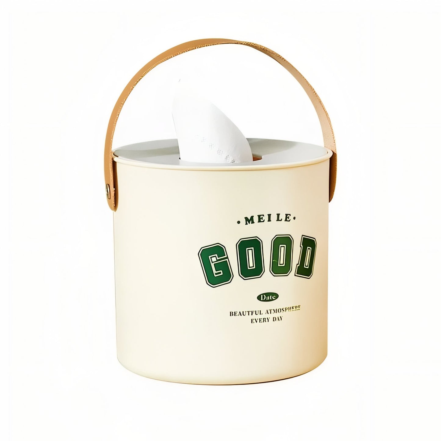 Boîte À Mouchoirs Ronde Avec Poignée Et Design Vintage En Métal Crème