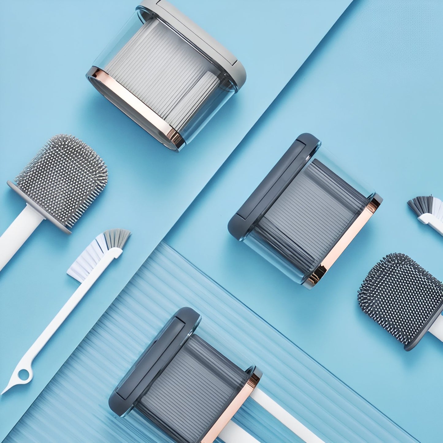 Brosse De Toilette Mural en Silicone Design Avec Support Transparent
