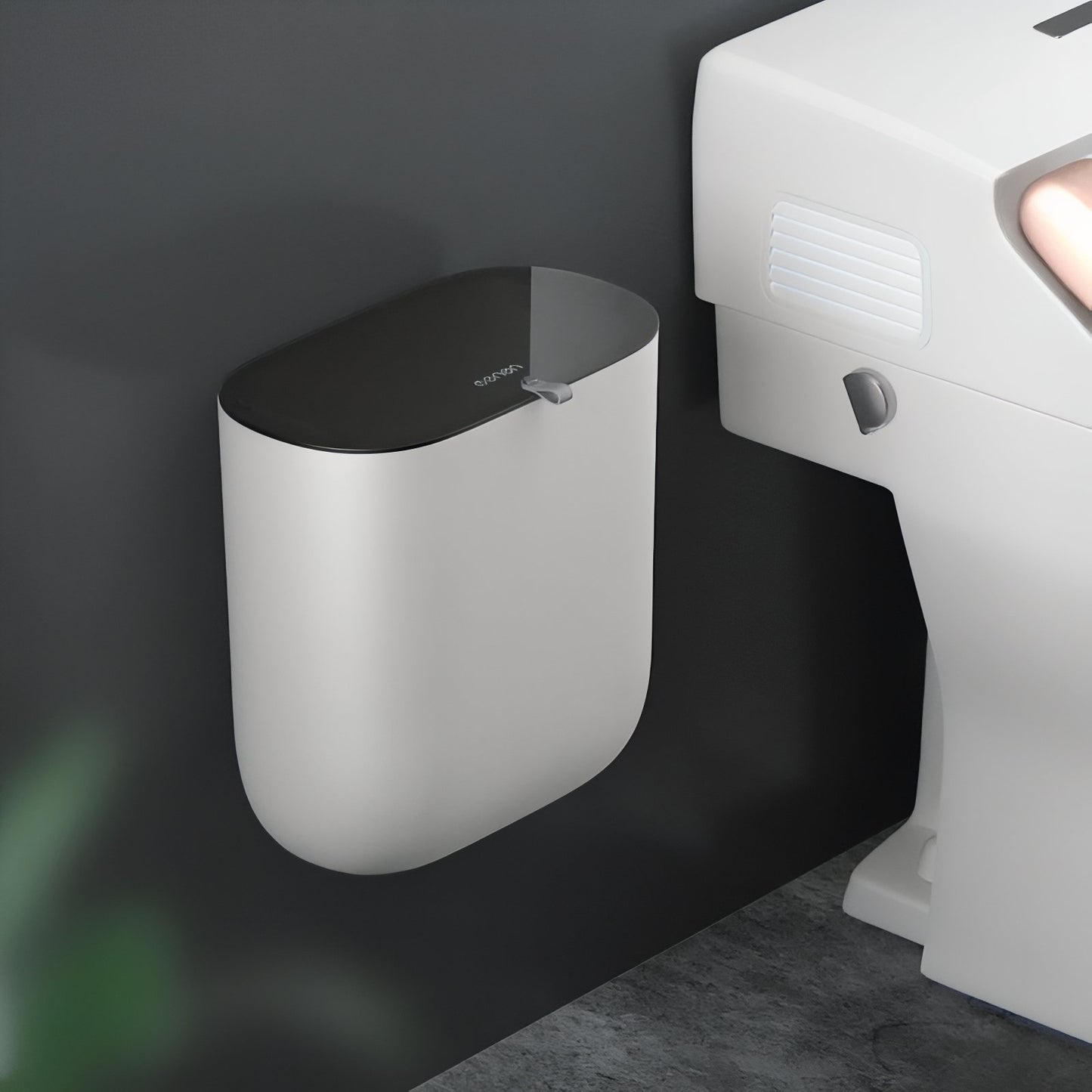 Poubelle Murale Design Avec Couvercle Noir Pour Toilette