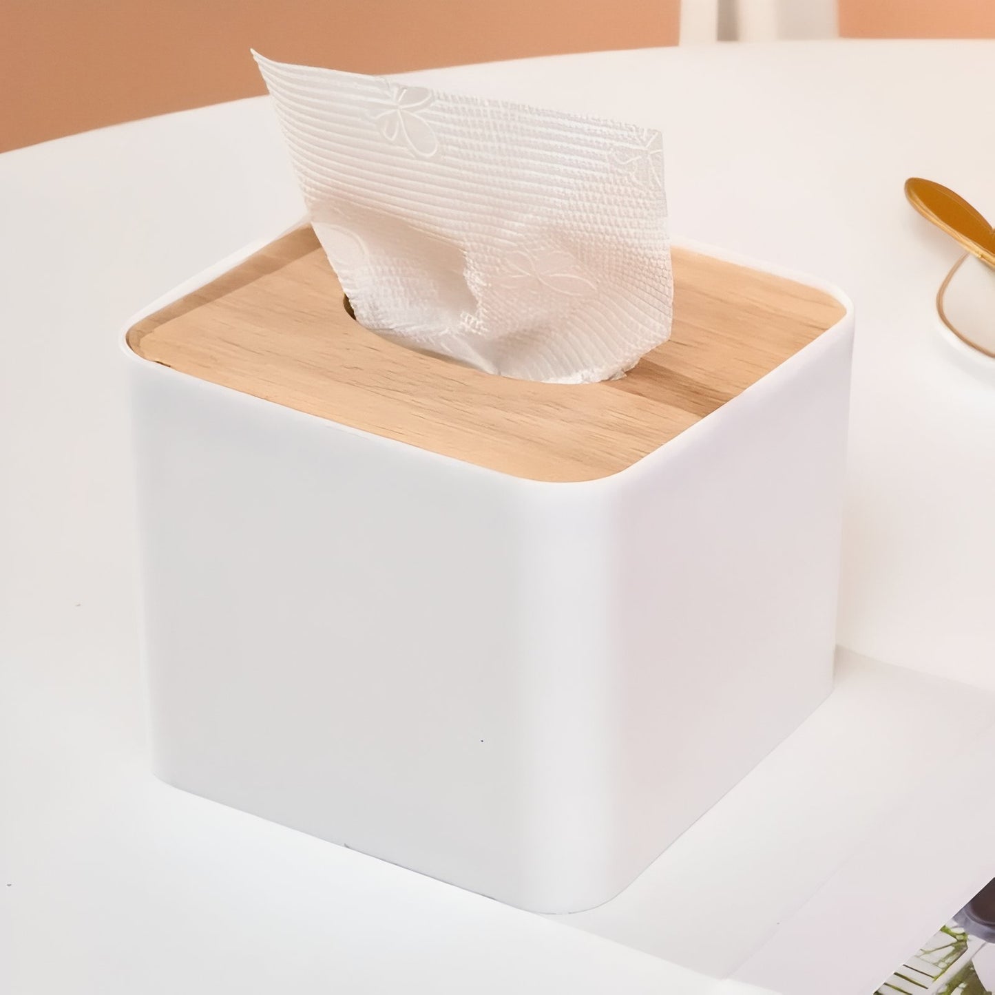 Boîte A Mouchoirs Design Et Compact Noir Avec Couvercle En Bois