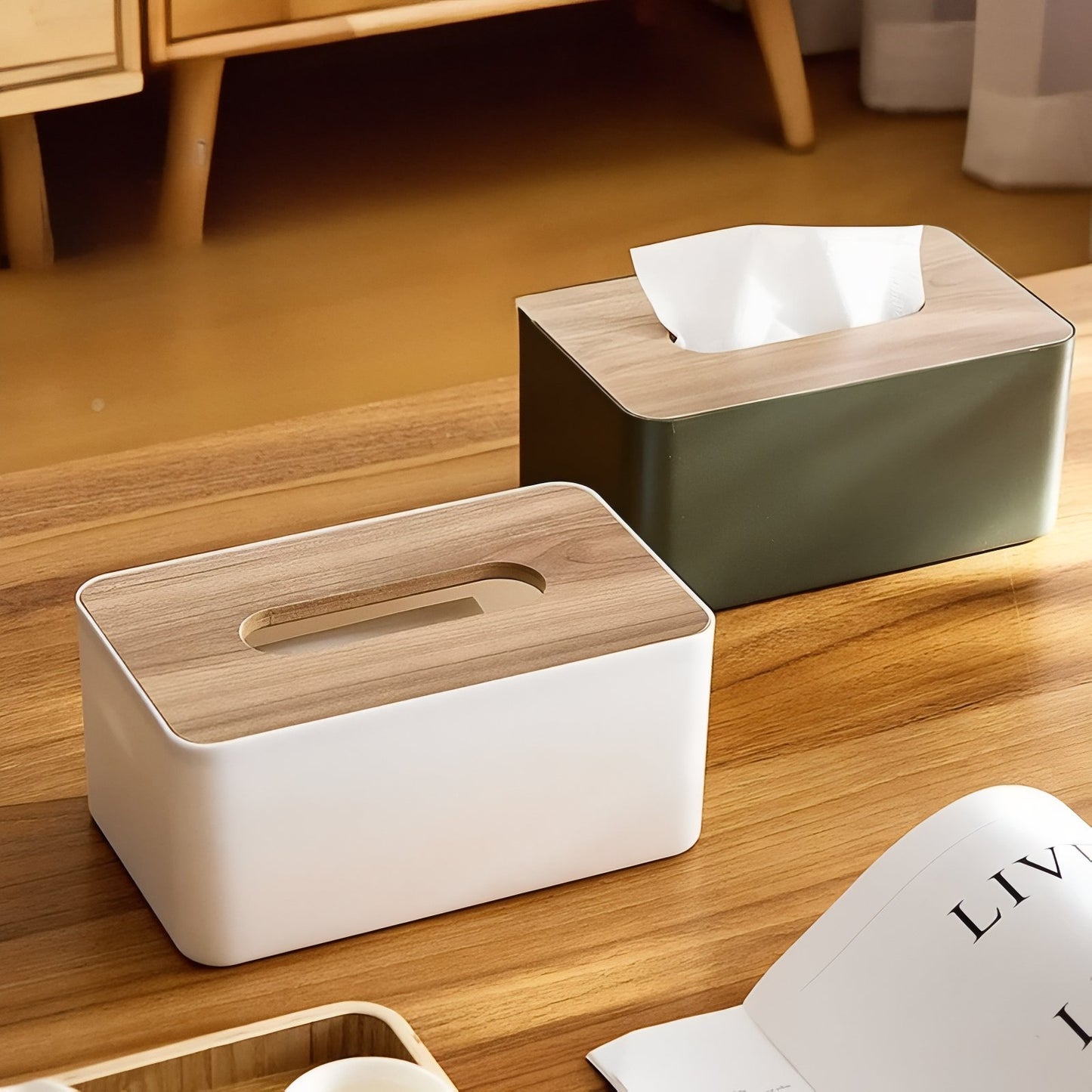Boîte À Mouchoirs Rectangulaire Moderne Avec Couvercle En Bois