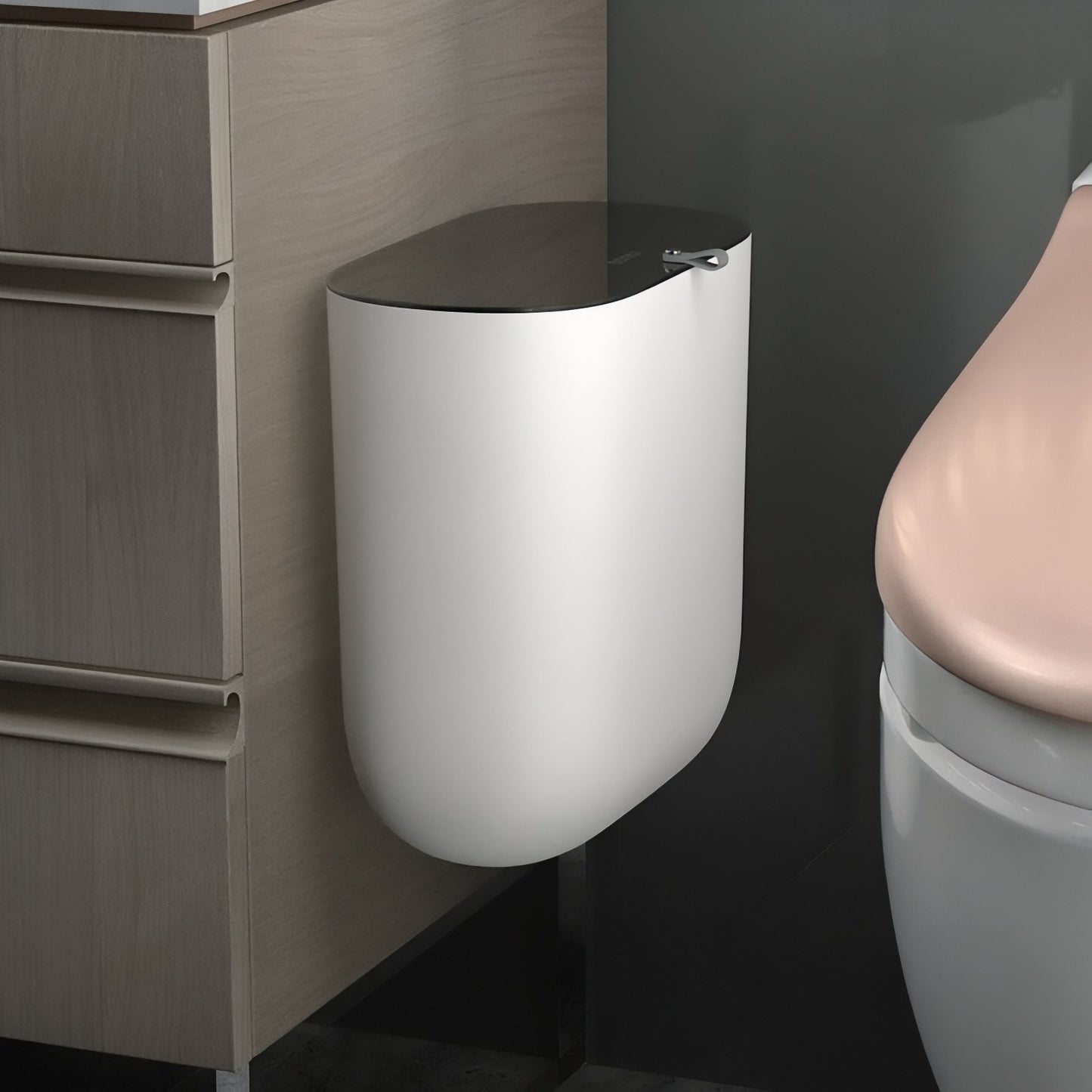 Poubelle Murale Design Avec Couvercle Noir Pour Toilette