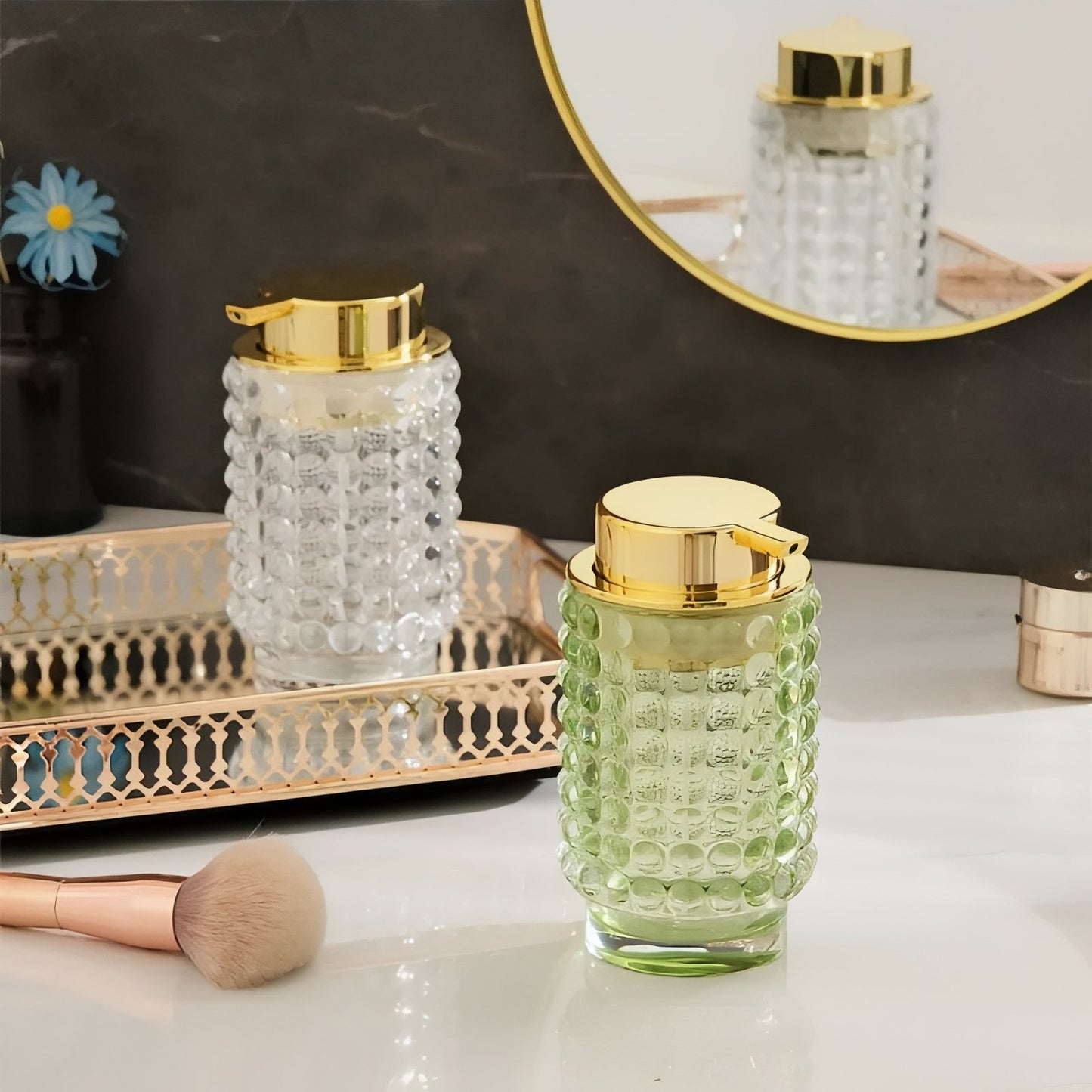 Distributeur De Savon En Verre Couvercle Doré