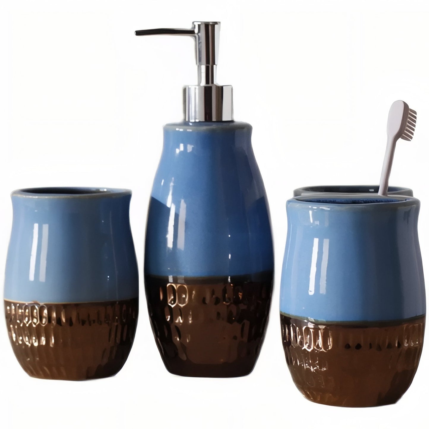 Accessoires De Salle De Bain Design En Céramique Bleu Et Marron