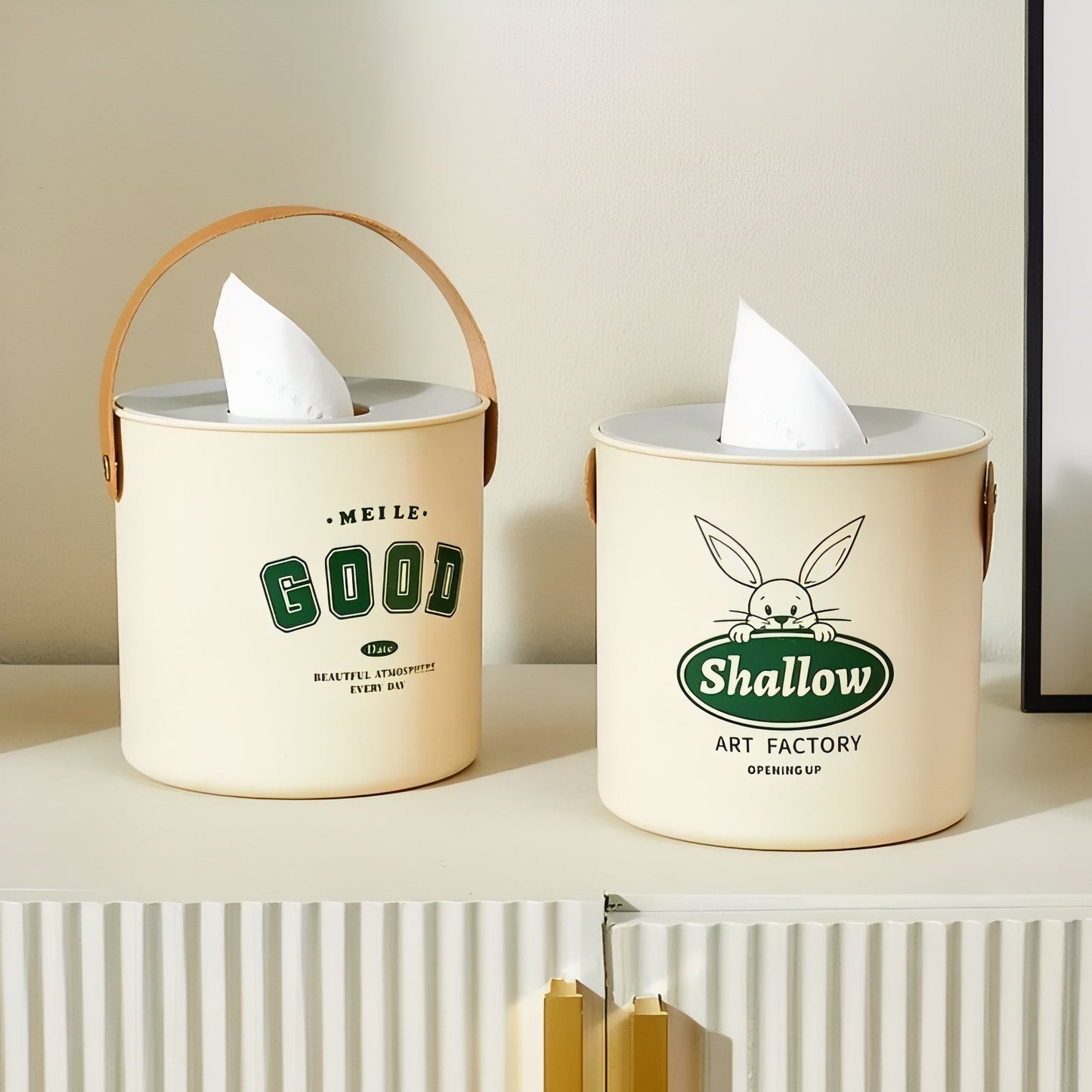 Boîte À Mouchoirs Ronde Avec Poignée Et Design Vintage En Métal Crème