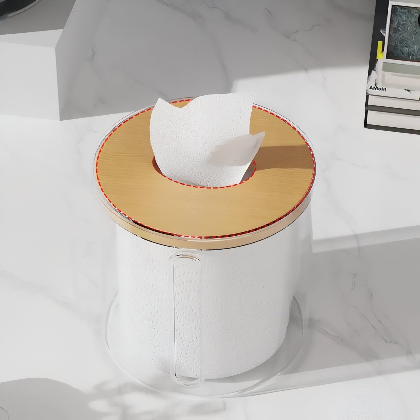 Distributeur De Papier Transparent Avec Couvercle En Bois