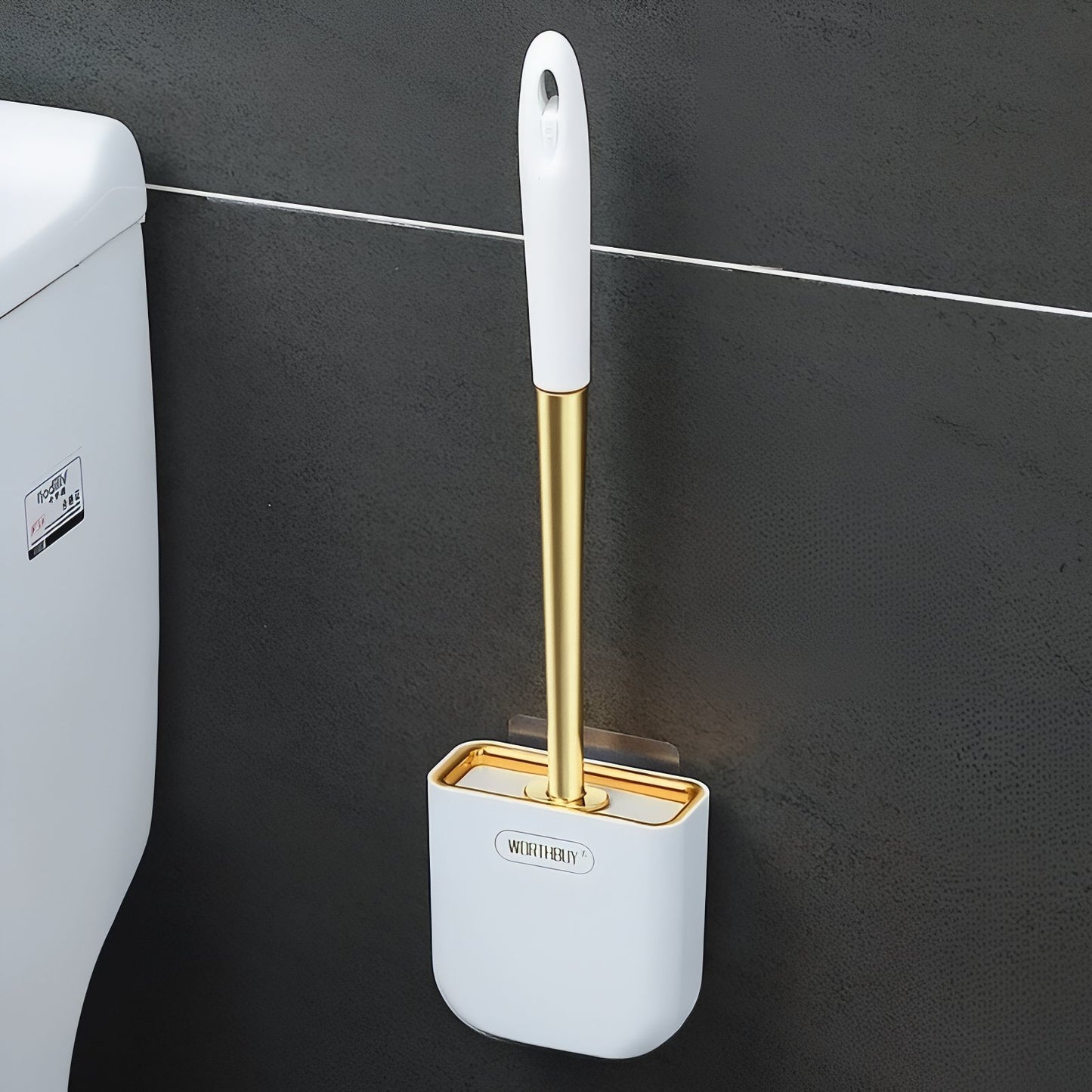 Brosse De Toilette Murale Élégante Avec Manche Doré En Plastique