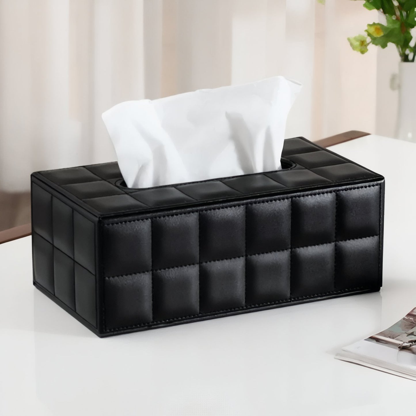 Boîte À Mouchoirs En Similicuir Noir Matelassé