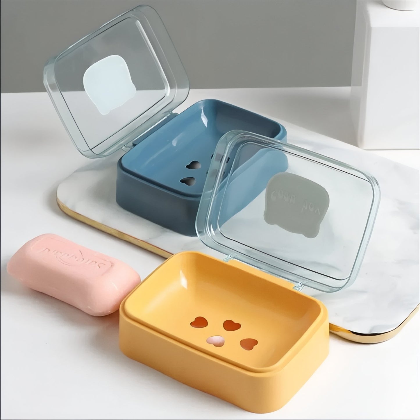 Boîte Porte-Savon En Plastique Coloré Avec Couvercle Transparent