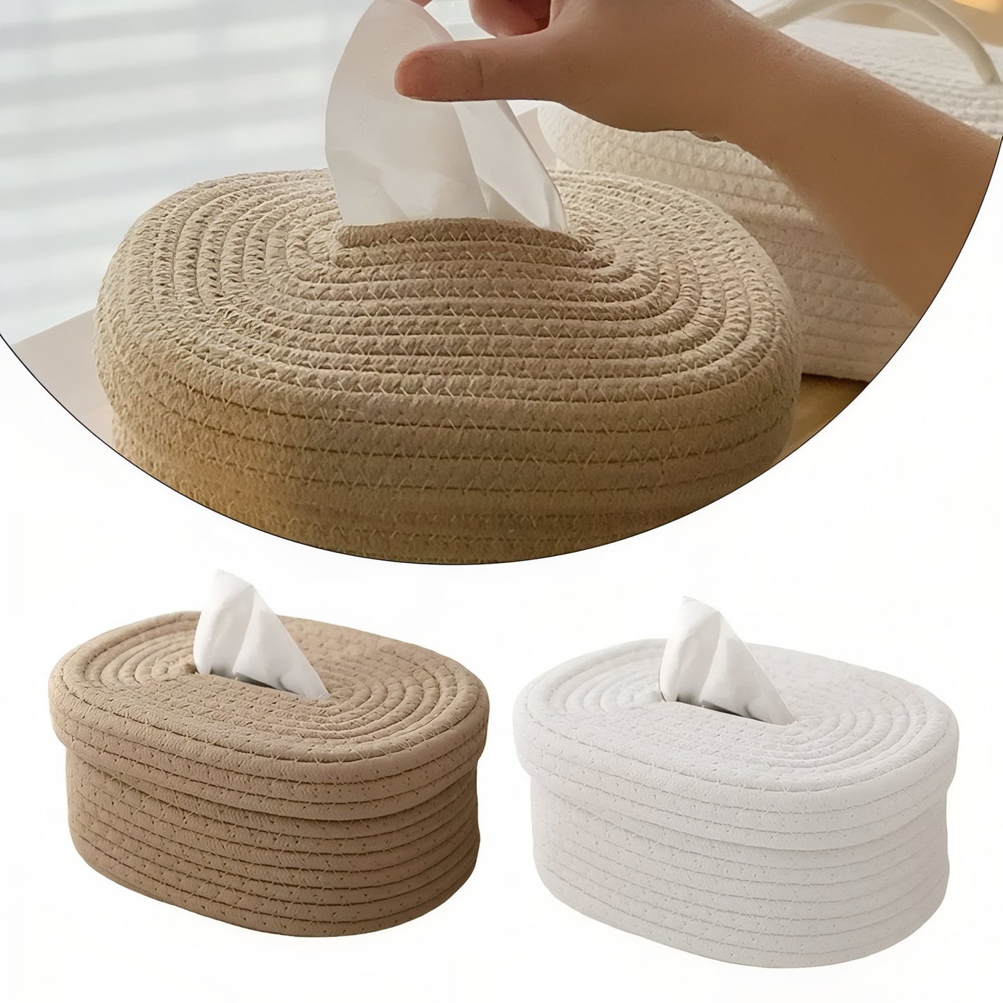 Boîte À Mouchoirs Ovale En Corde Tressée