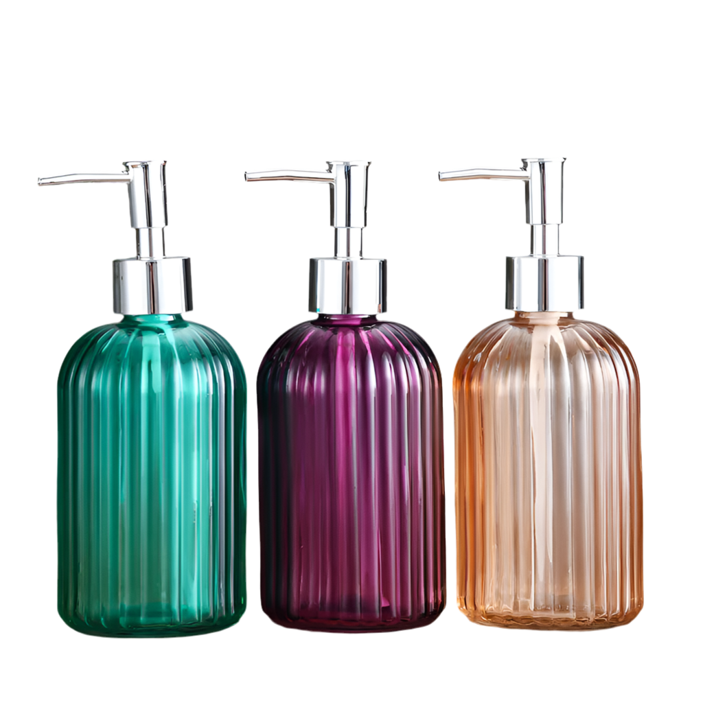 Distributeurs De Savon En Verre Strié Multicolore Avec Pompe Chromée 400 ML
