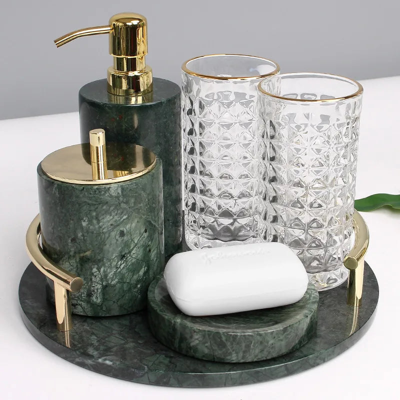 Kit Accessoires Salle de Bain en Marbre Vert
