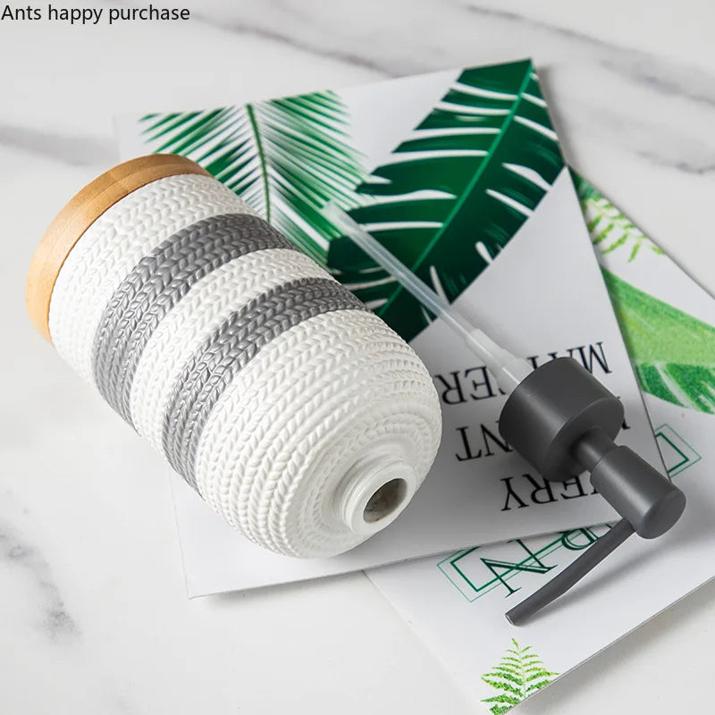 Kit Accessoires Salle De Bain Style Scandinave Avec Motifs Tissés En Résine