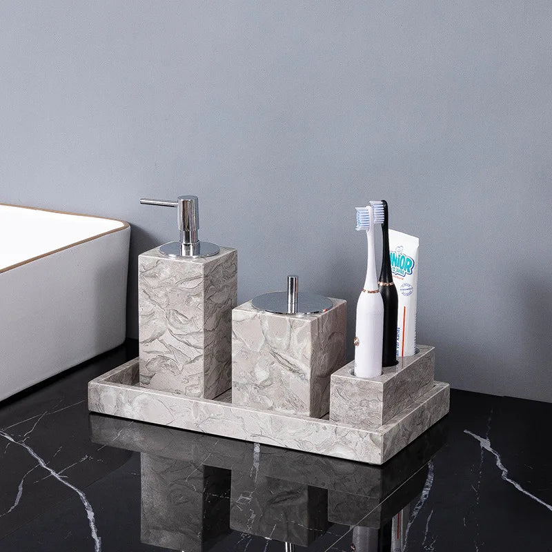 Kit Accessoires Salle De Bain Design En Résine Effet Marbre Moderne