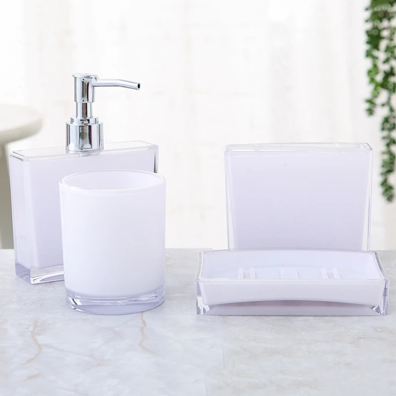 Kit Accessoires Salle de Bain Transparent et Coloré en Plastique