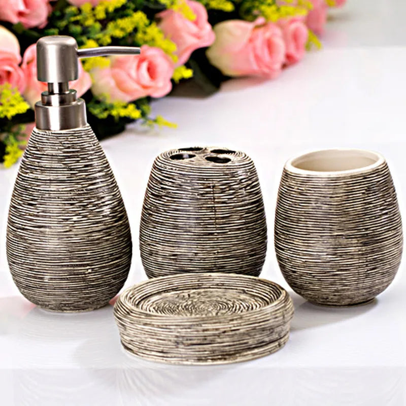 Kit Accessoires De Salle De Bain Style Naturel Avec Distributeur Et Porte-Savon Design