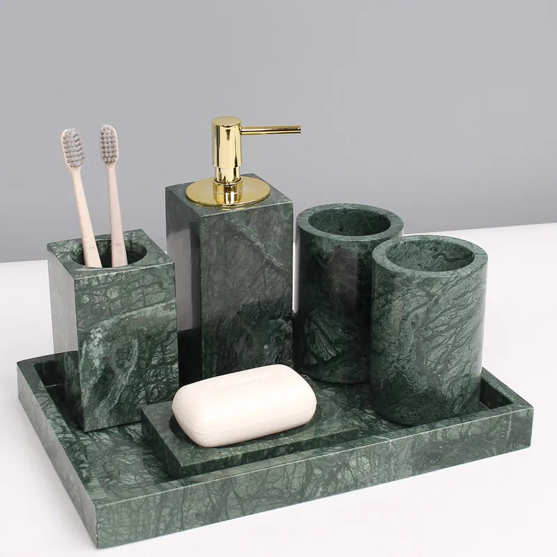 Kit Accessoires Salle de Bain en Marbre Vert