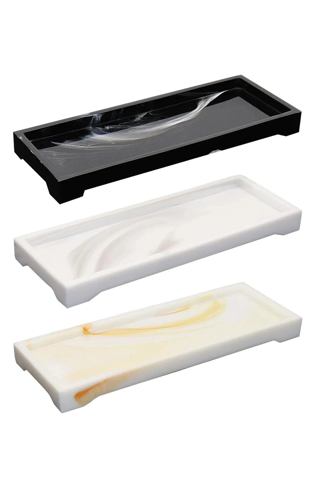 Plateau Rectangulaire Marbré Élégant Pour Accessoires De Salle De Bain