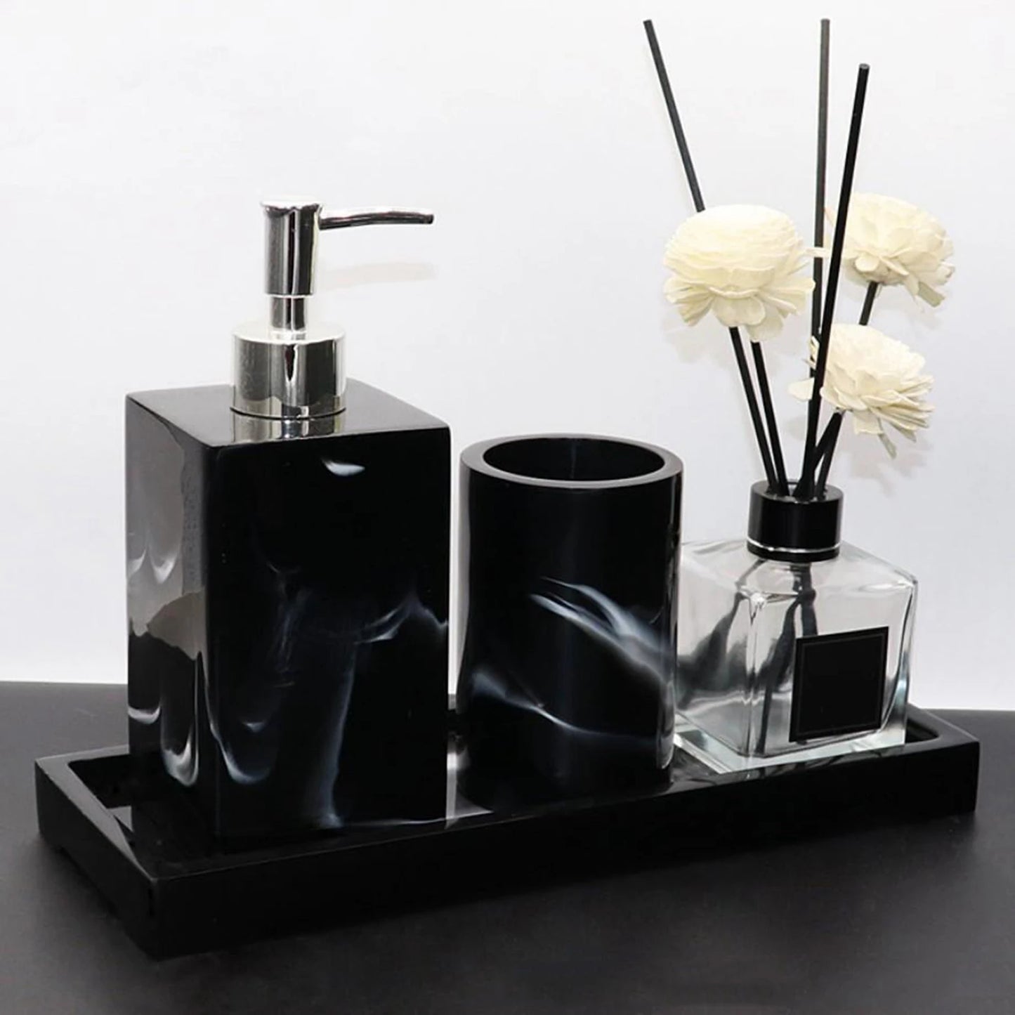 Plateau Rectangulaire Marbré Élégant Pour Accessoires De Salle De Bain
