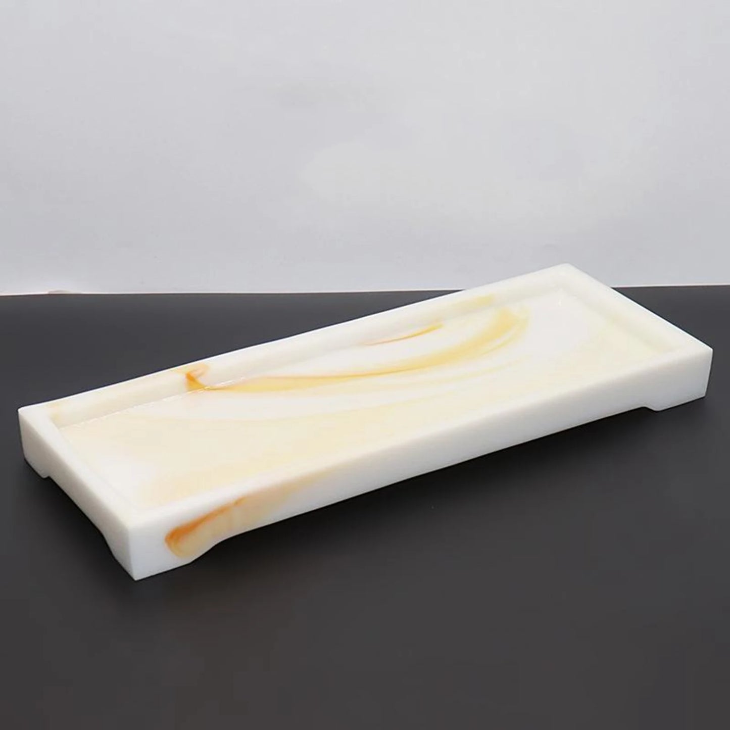 Plateau Rectangulaire Marbré Élégant Pour Accessoires De Salle De Bain