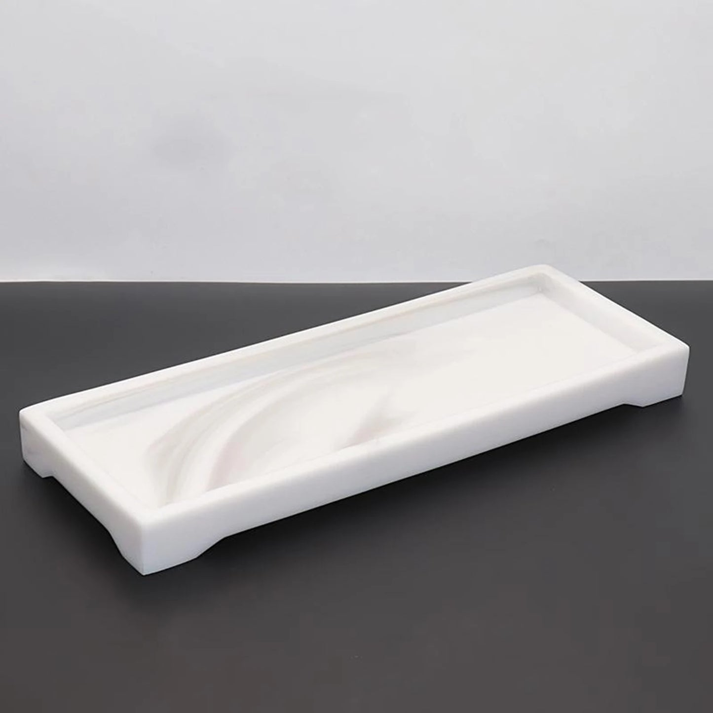 Plateau Rectangulaire Marbré Élégant Pour Accessoires De Salle De Bain