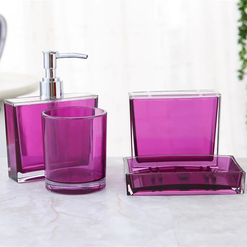 Kit Accessoires Salle de Bain Transparent et Coloré en Plastique