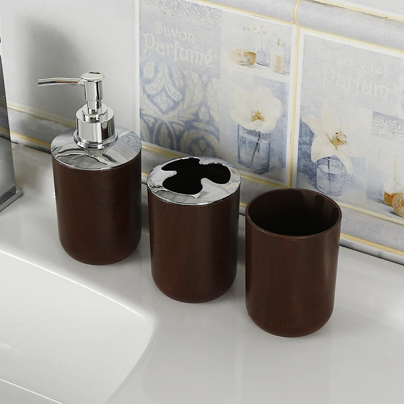 Kit Accessoires Salle de Bain en Plastique Marbré - 3 Eléments