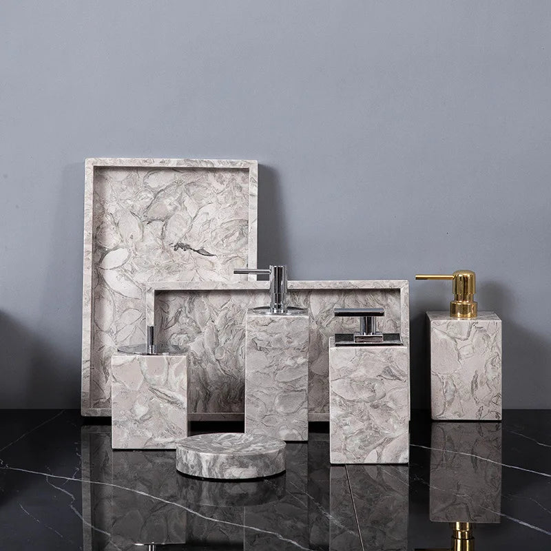Kit Accessoires Salle De Bain Design En Résine Effet Marbre Moderne