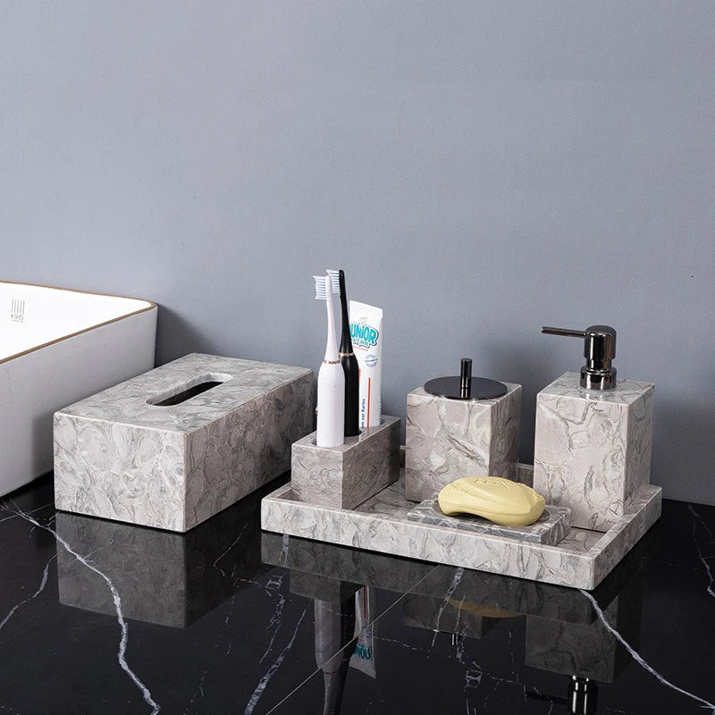 Kit Accessoires Salle De Bain Design En Résine Effet Marbre Moderne